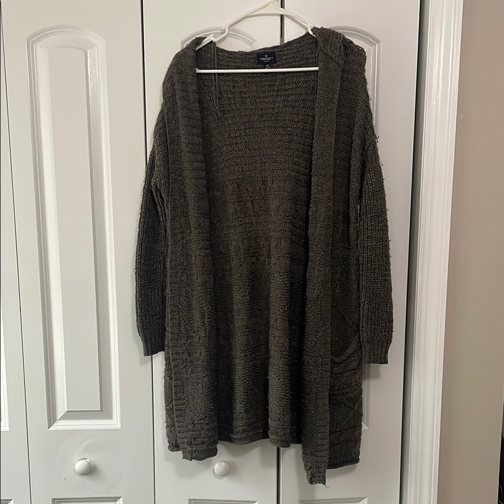 American Eagle Outfitters Hooded Brown Cardigan Sweater